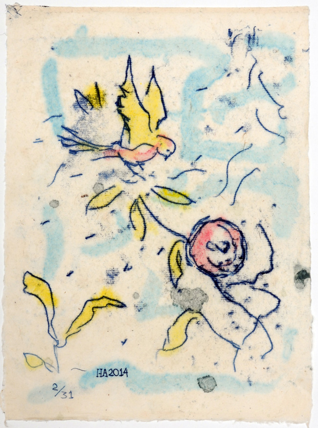 FlowerBird in the Impossible Garden Monoprint 2/31